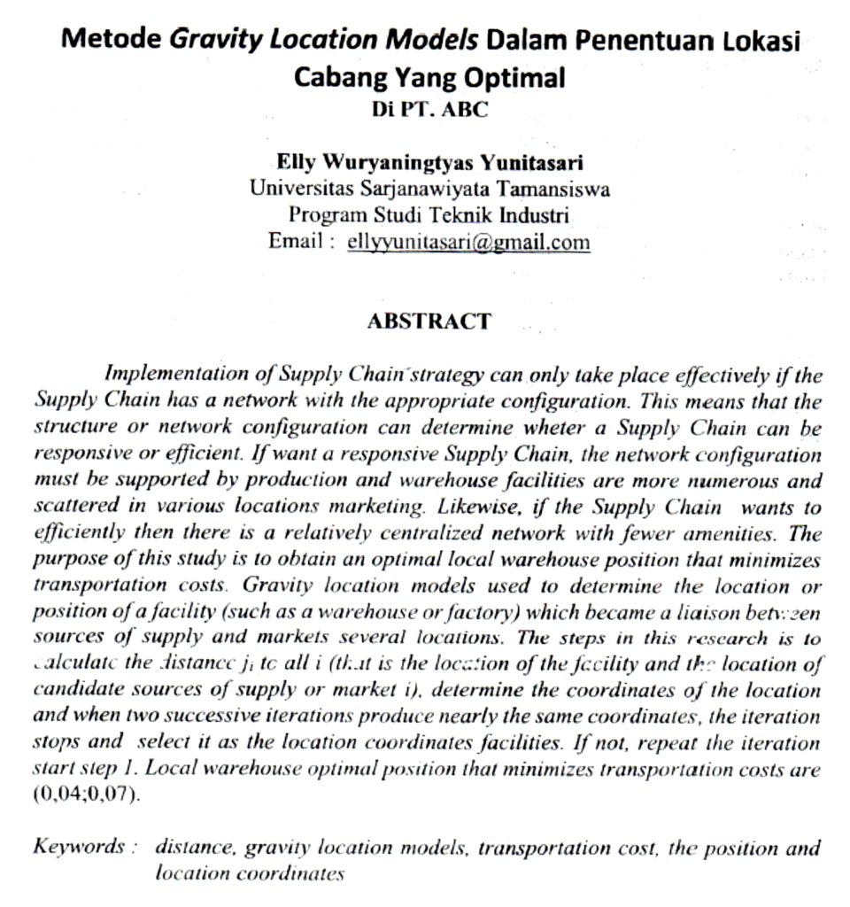 Metode Gravity Location Models  Dalam Penentuan Lokasi  Cabang yang Optiomal di PT ABC journal 